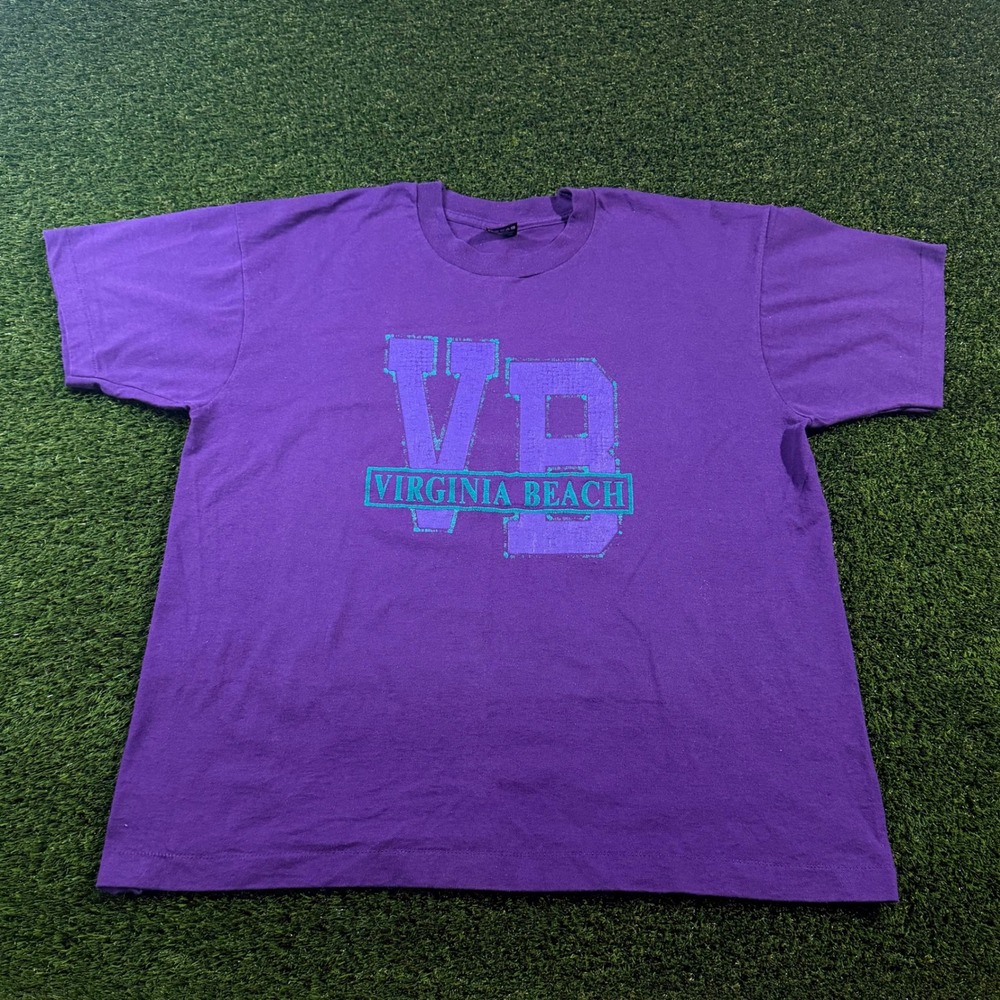 Vintage 90s Fruit of the Loom BEST Virginia Beach TShirt Purple Single Stitch XL